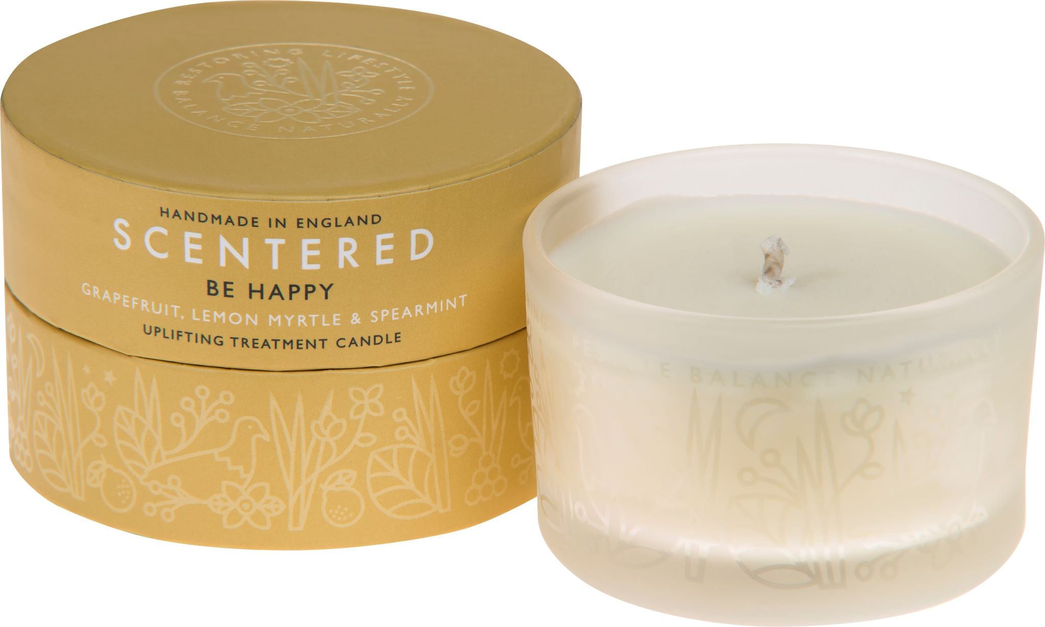 This is the Scentered Happy Travel Candle with package