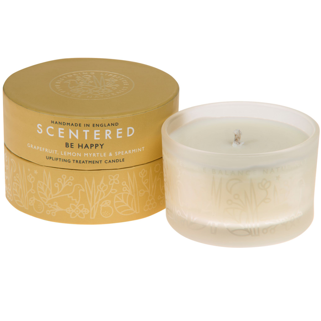 Natural scented travel candle in a compact tin, perfect for on-the-go relaxation.