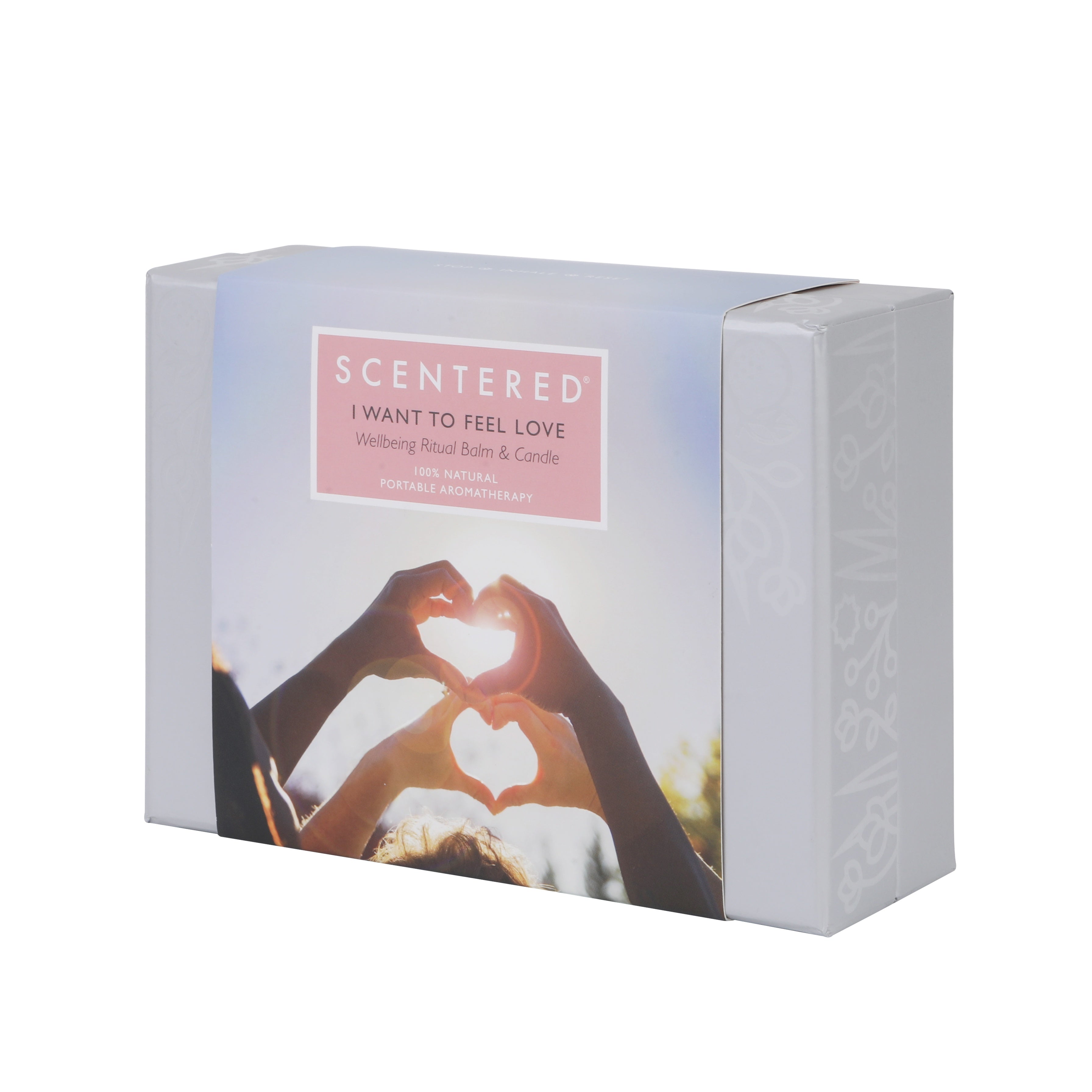 Scentered Aromatherapy Candle and Balm Love Blend Gift set view of outer gift box